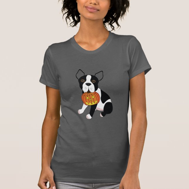 Camiseta Halloween Boston Terrier con la linterna de Jack O (Anverso)