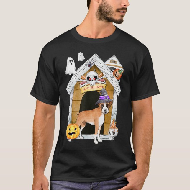 Camiseta Halloween Boxer Dog Witch Hauned House (Anverso)