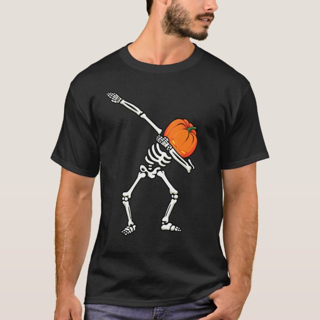 Camiseta Halloween Boys Dabbing Skeleton Jackolantern Pumpk (Anverso)