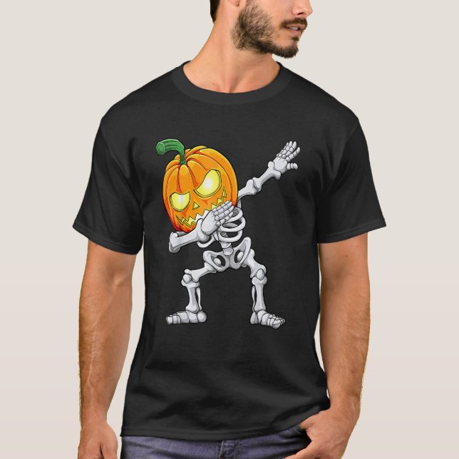 Camiseta Halloween Boys Dabbing Skeleton Scary Pumpkin Jack (Anverso)