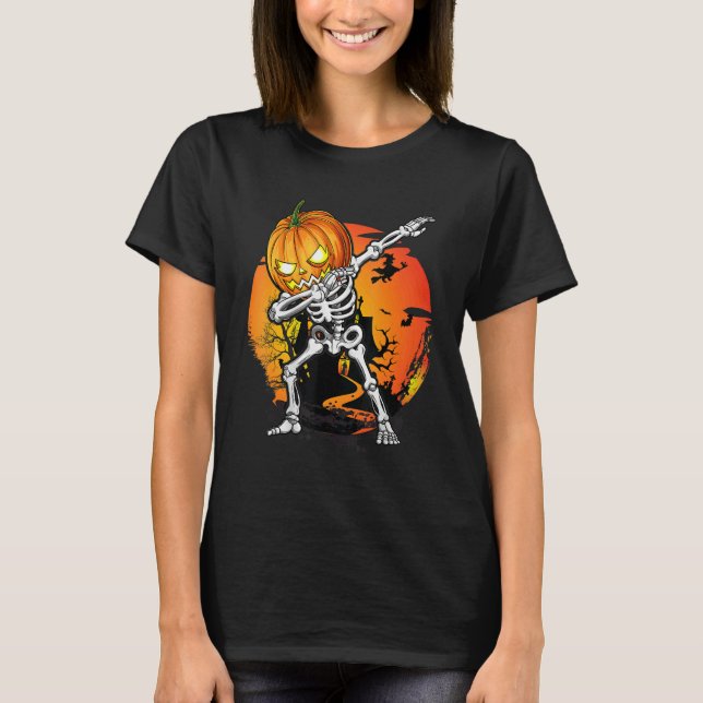 Camiseta Halloween Boys Dabbing Skeleton Scary Pumpkin Jack (Anverso)