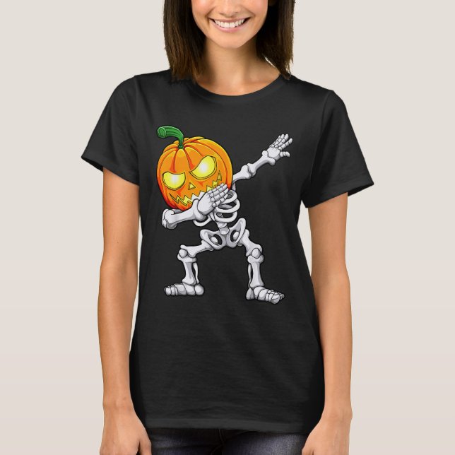 Camiseta Halloween Boys Dabbing Skeleton Y Pumpkin Jack O L (Anverso)