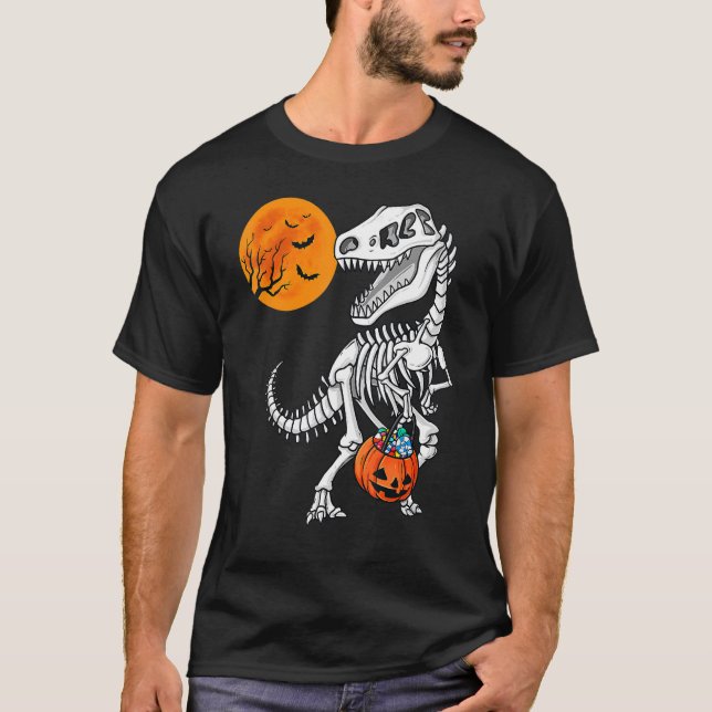 Camiseta Halloween Boys Dinosaur Skeleton Rex Scary Pumpkin (Anverso)