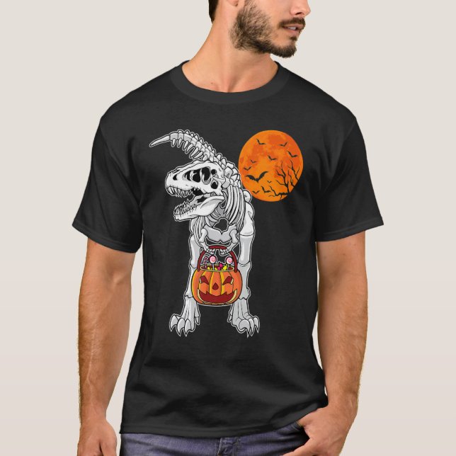 Camiseta Halloween Boys Dinosaur Skeleton Rex Scary Pumpkin (Anverso)