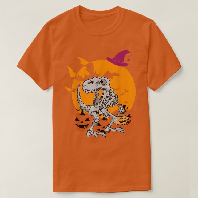 Camiseta Halloween Boys Dinosaur Skeleton T rex Scary Pumpk (Diseño del anverso)