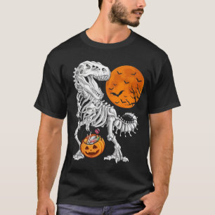 Camiseta Halloween Boys Dinosaur Skeleton T rex Scary Pumpk