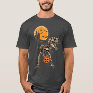 Camiseta Halloween Boys Dinosaur Skeleton T rex Scary Pumpk