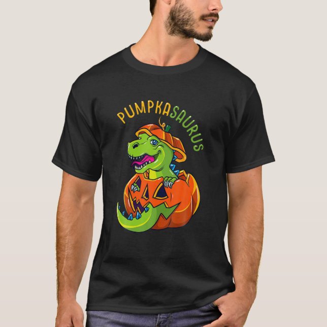 Camiseta Halloween Boys Men Pumpkasaurus Dinosaur Pumpkin F (Anverso)