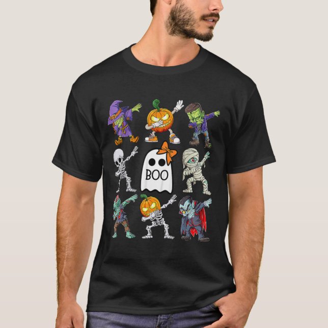 Camiseta Halloween Boys Skeleton Zombie Calabaza Única Boo (Anverso)