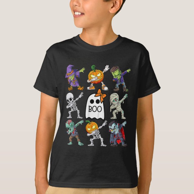Camiseta Halloween Boys Skeleton Zombie Calabaza Única Boo (Anverso)