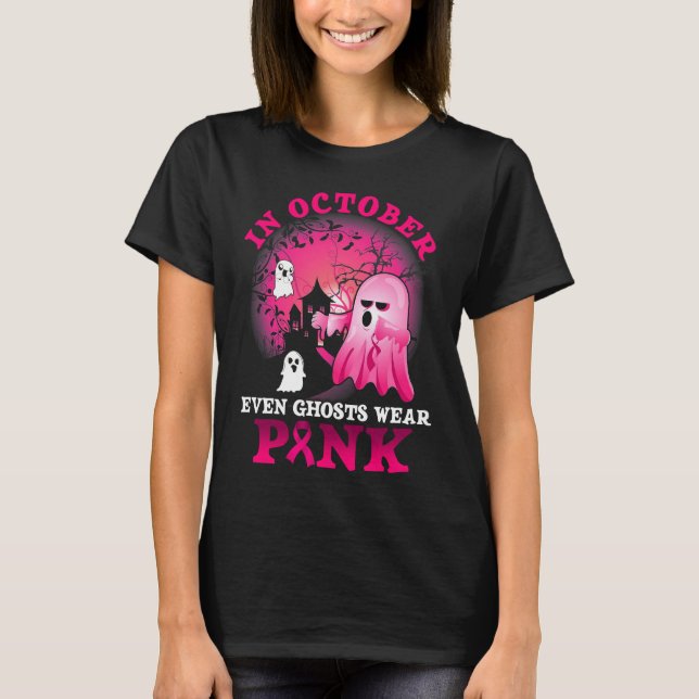 Camiseta halloween breast cancer pink ghost T-Shirt (Anverso)