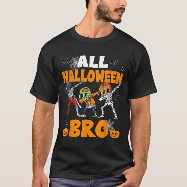 Camiseta Halloween Bro Dabbing Skeleton Jack O Lantern Boys (Anverso)