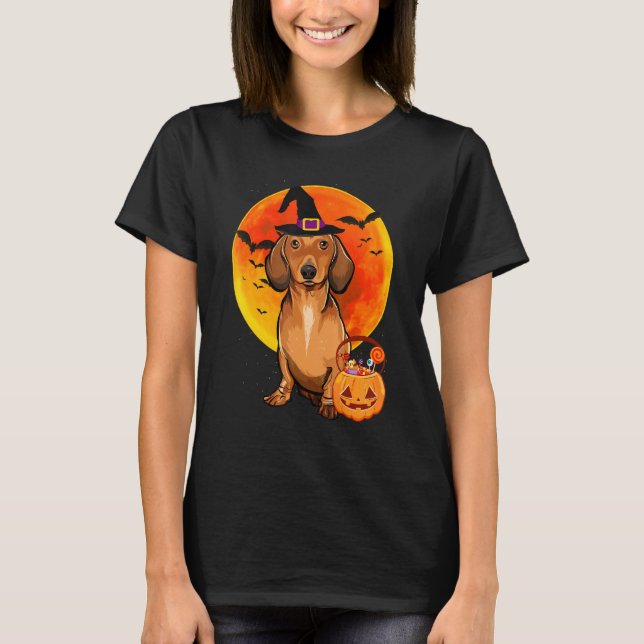 Camiseta Halloween Brown Dachshund Jack O Lantern Pumpk (Anverso)