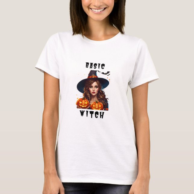 Camiseta Halloween Bruja Básica Divertida (Anverso)