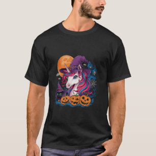 Camiseta Halloween Bruja Unicorn Calabaza para gato negro