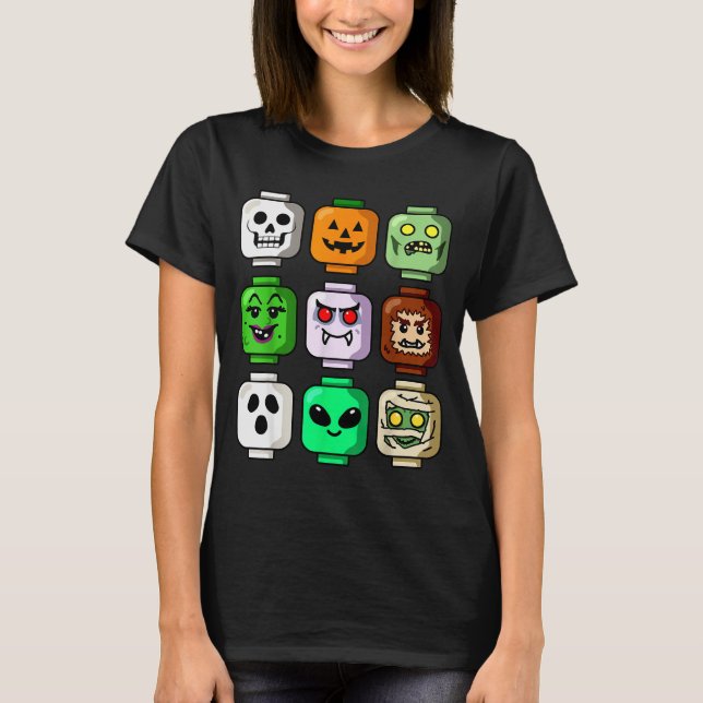 Camiseta Halloween Building Brick Head Pumpkin Ghost Zombie (Anverso)