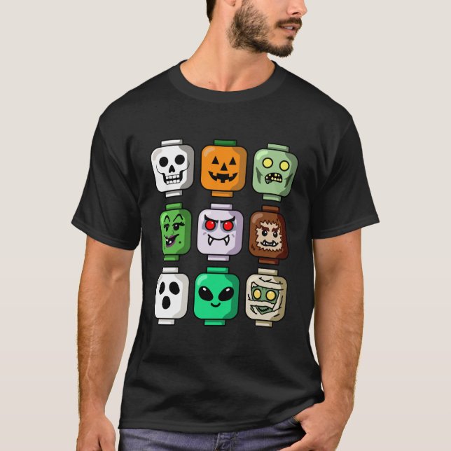 Camiseta Halloween Building Brick Head Pumpkin Ghost Zombie (Anverso)