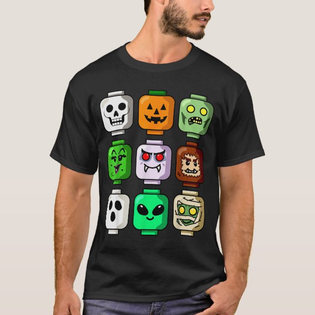 Camiseta Halloween Building Brick Head Pumpkin Ghost Zombie (Anverso)