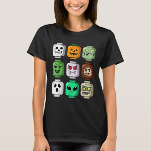 Camiseta Halloween Building Brick Head Pumpkin Ghost Zombie