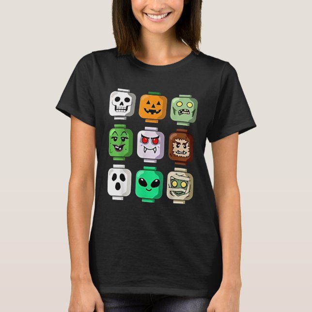 Camiseta Halloween Building Brick Head Pumpkin Ghost Zombie (Anverso)