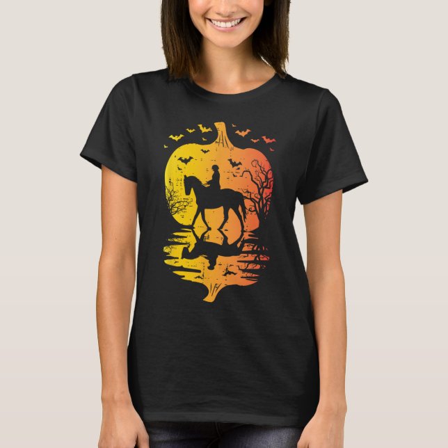 Camiseta Halloween Caballo Silhouette Calabaza Vintage (Anverso)