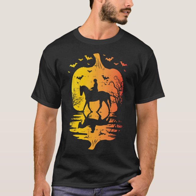 Camiseta Halloween Caballo Silhouette Calabaza Vintage (Anverso)