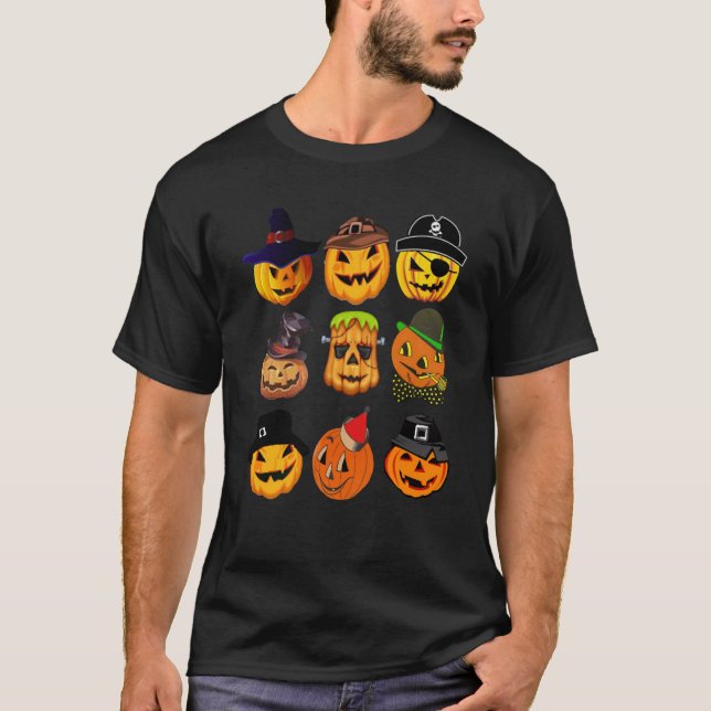 Camiseta Halloween Calabaza Carvings Collage Humor de Hallo (Anverso)