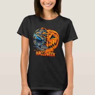 Camiseta Halloween Calabaza de calavera combinada temible P