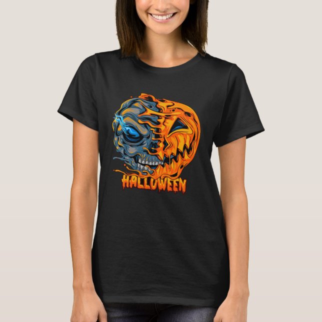 Camiseta Halloween Calabaza de calavera combinada temible P (Anverso)