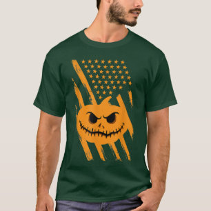 Camiseta Halloween Calabaza Estadounidense Estrellas Y Tira