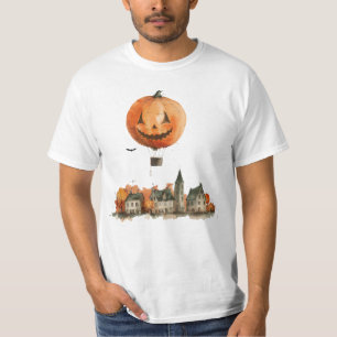 Camiseta Halloween Calabaza globo de aire caliente aldea em