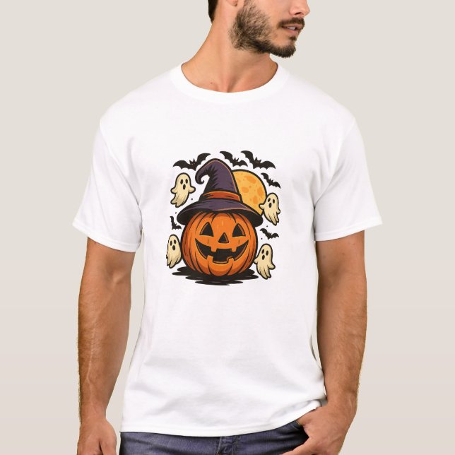 Camiseta Halloween Calabaza Gorra de Brujas T-Shirt 🎃 (Anverso)