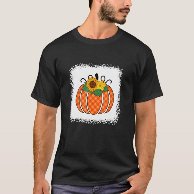 Camiseta Halloween Calabaza Naranja Bleached Buffalo Plaid  (Anverso)