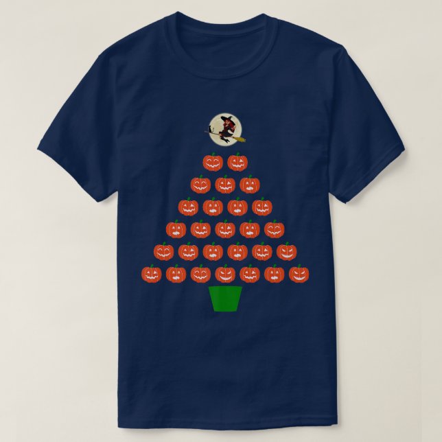 Camiseta Halloween Calabaza Navidad Árbol Witch Premium (Diseño del anverso)