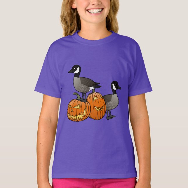 Camiseta Halloween Canadá Aves Geesas con calabazas (Anverso)