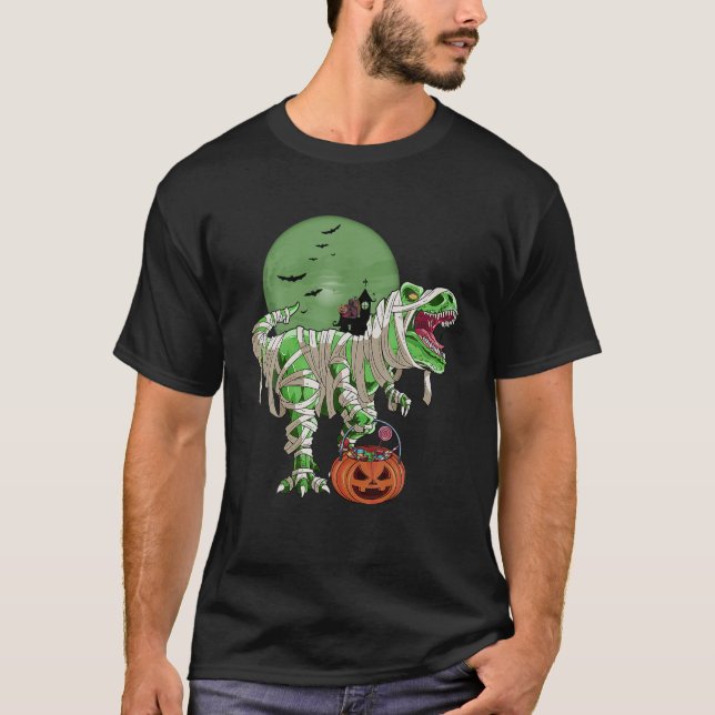 Camiseta Halloween Cat Dinosaur T Rex Mummy Pumpkin Para Bo (Anverso)