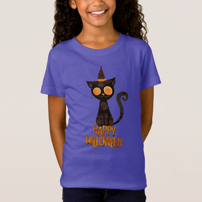 Camiseta Halloween/cat/fall/whimsical (Anverso)