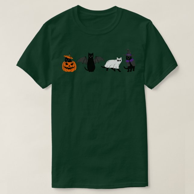 Camiseta Halloween Cat Ghost Cat Witch Bats Funny Black Cat (Diseño del anverso)