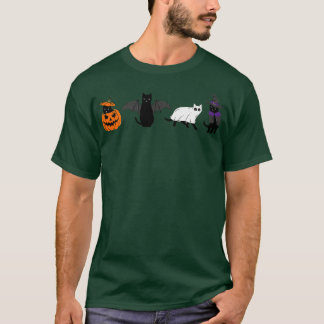 Camiseta Halloween Cat Ghost Cat Witch Bats Funny Black Cat