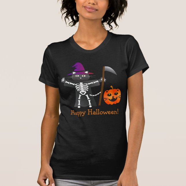 Camiseta Halloween Cat Grim Reaper (Anverso)