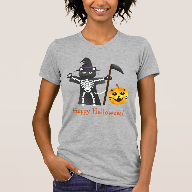 Camiseta Halloween Cat Grim Reaper (Anverso)