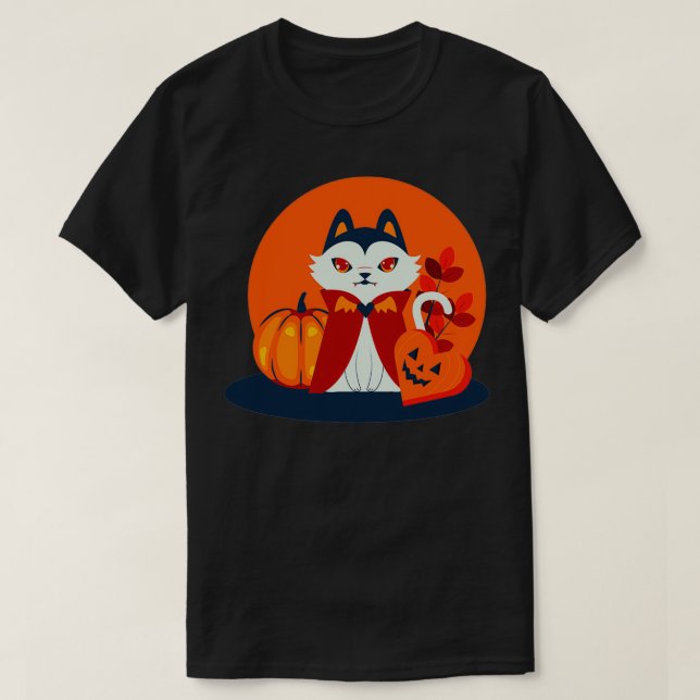 Camiseta Halloween cat head dressed as a pumpkin 2 (Diseño del anverso)