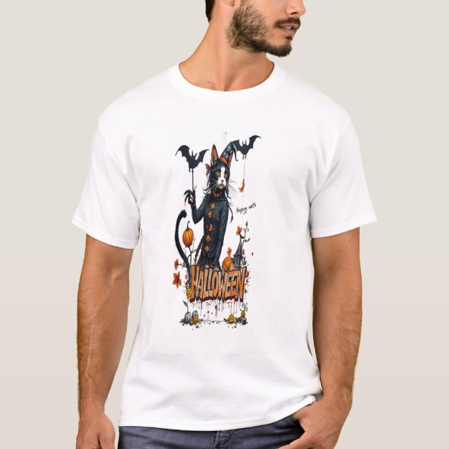 Camiseta halloween cat horror art graffiti (Anverso)