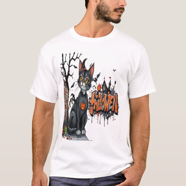 Camiseta halloween cat horror art graffiti (Anverso)