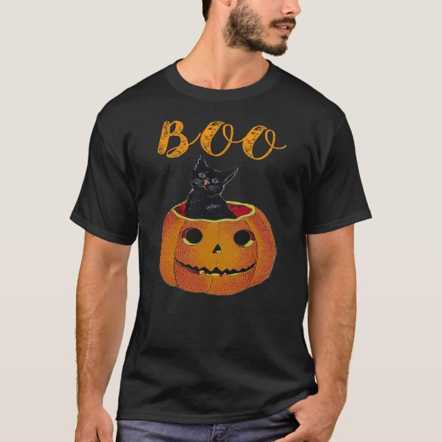 Camiseta Halloween Cat Pumpkin Jack-O-Lantern Kitty Costume (Anverso)