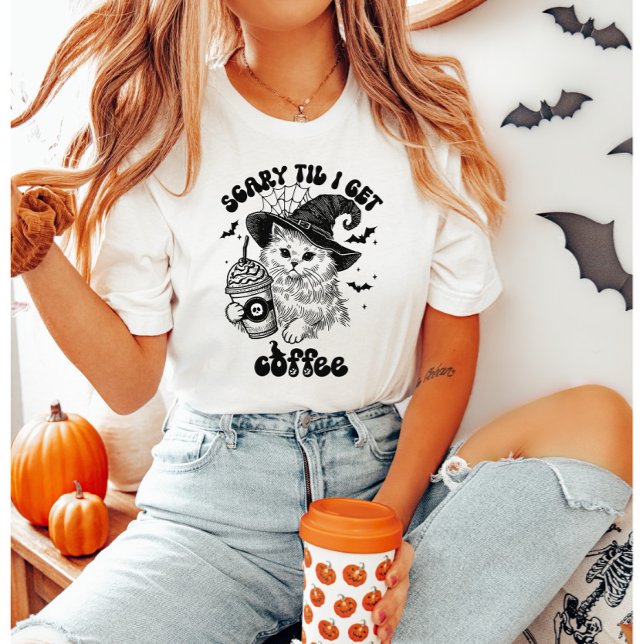 Camiseta Halloween Cat Scary Til I Get Coffee (Subido por el creador)