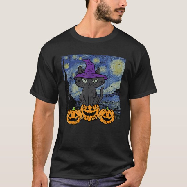 Camiseta Halloween Cat Starry Night Costume Art Gogh Women  (Anverso)