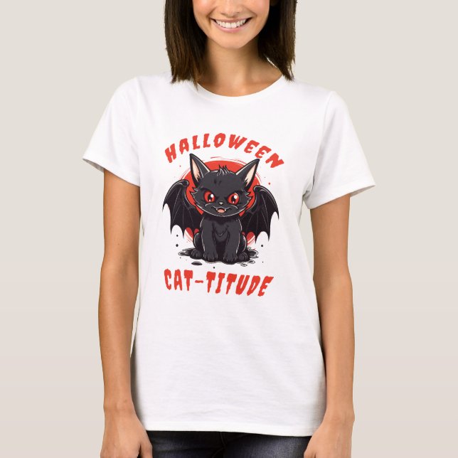 CAMISETA HALLOWEEN CAT-TITUDE CAT BAT (Anverso)