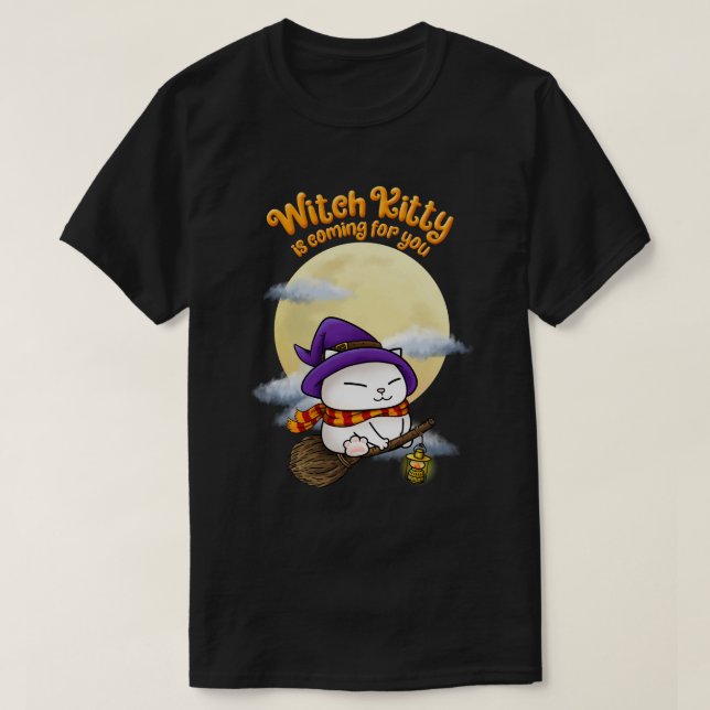 Camiseta Halloween Cat Witch Kitty (Diseño del anverso)