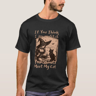Camiseta Halloween Cat Witch Spooky Black Cat Witch Chica H